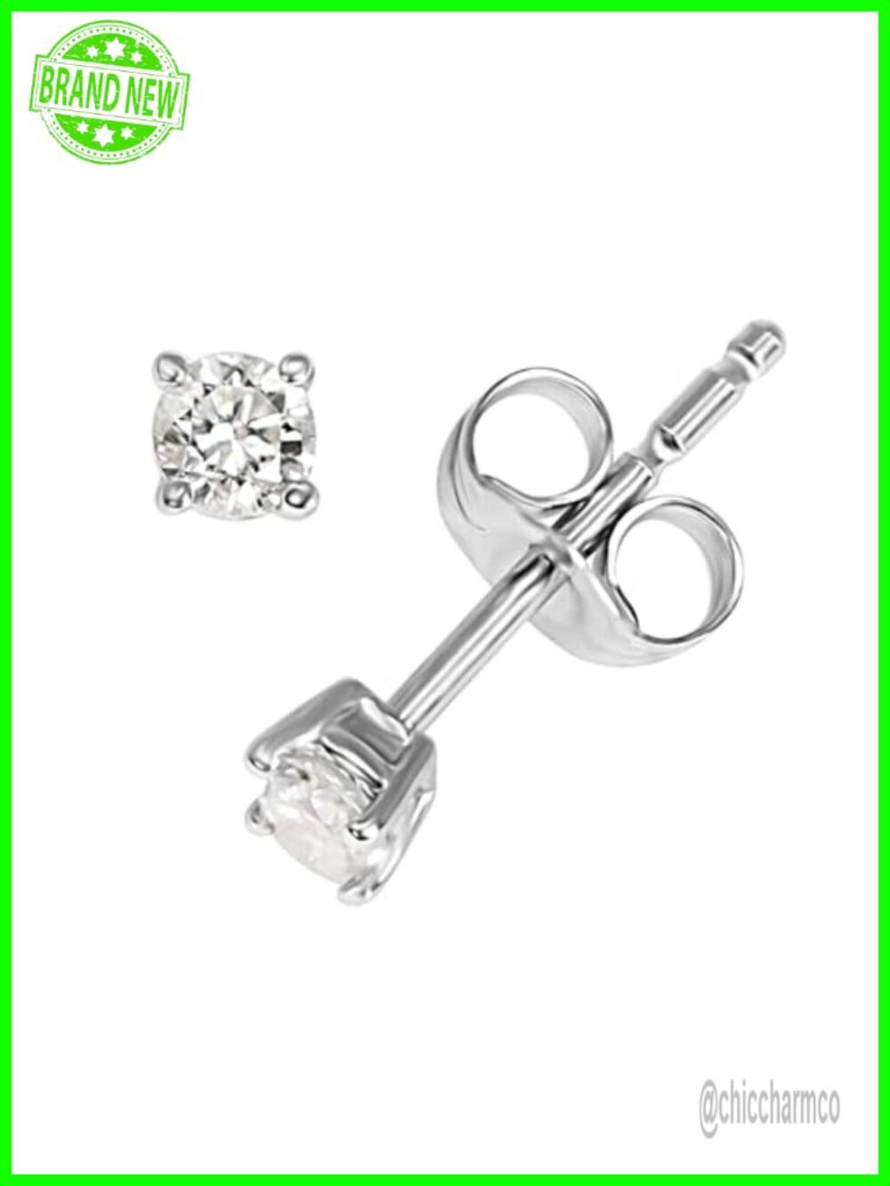 14K Solid White Gold Natural Diamond Stud Earrings 1/4 Ct